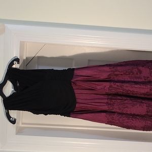Sz 12 Petite Black/wine cocktail dress A-Line Wrap empire waist